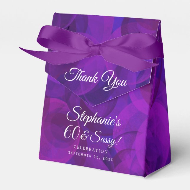Elegant Purple 60 and Sassy Birthday Party Favor Boxes (Front Side)