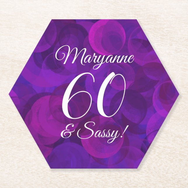 Elegant Purple 60 and Sassy Birthday Party Paper Coaster (Front)