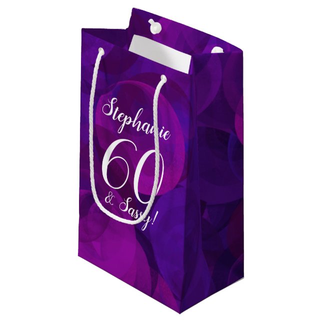Elegant Purple 60 and Sassy Birthday Party Small Gift Bag (Front Angled)