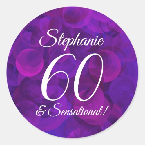 Elegant Purple 60 and Sensational Birthday Favor Classic Round Sticker