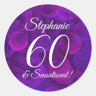 Elegant Purple 60 and Sensational Birthday Favor Classic Round Sticker