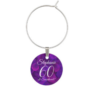 Elegant Purple 60 and Sensational Birthday Name Wine Charm