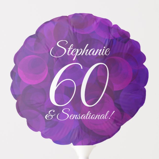 Elegant Purple 60 and Sensational Birthday Party Balloon (Front)