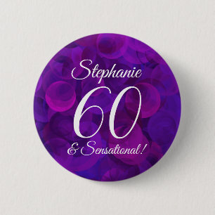 Elegant Purple 60 and Sensational Birthday Party Button