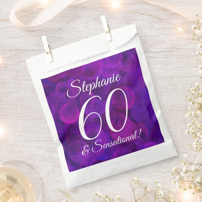 Elegant Purple 60 and Sensational Birthday Party Favor Bag (Clipped)