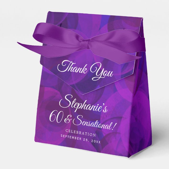 Elegant Purple 60 and Sensational Birthday Party Favor Boxes (Front Side)