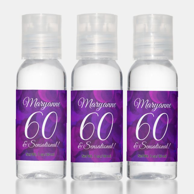 Elegant Purple 60 and Sensational Birthday Party Hand Sanitizer (Set)