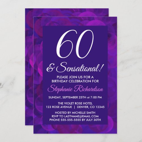 Elegant Purple 60 and Sensational Birthday Party Invitation