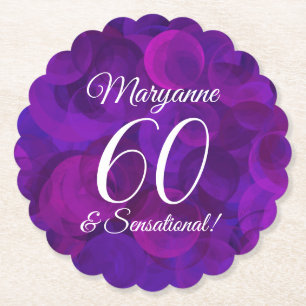 Elegant Purple 60 and Sensational Birthday Party Paper Coaster