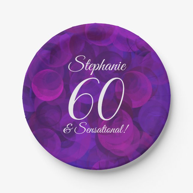 Elegant Purple 60 and Sensational Birthday Party Paper Plates (Front)