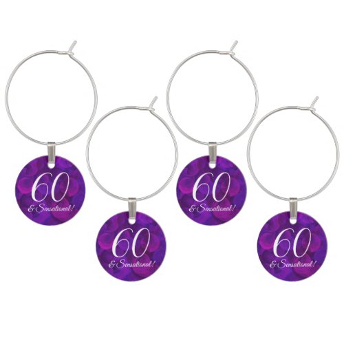 Elegant Purple 60 and Sensational Birthday Party Wine Charm