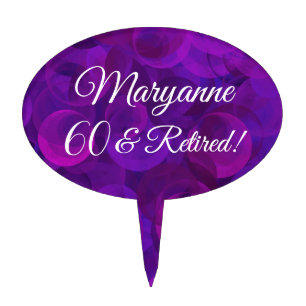 Elegant Purple 60 & Retired Retirement Party Cake Topper