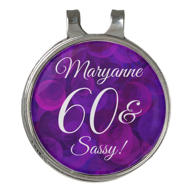 Elegant Purple 60 & Sassy Birthday Party Golf Hat Clip (Front)