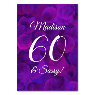 Elegant Purple 60 & Sassy Birthday Party Table Number