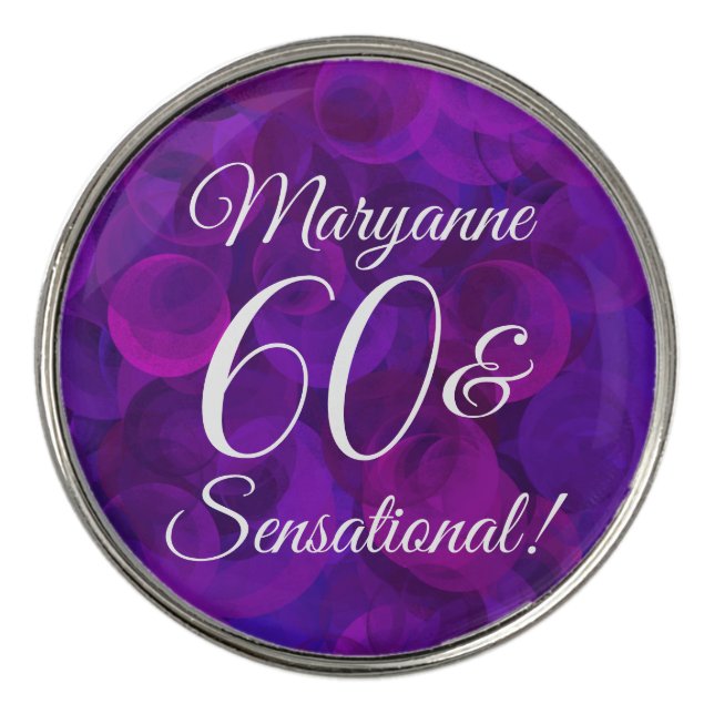 Elegant Purple 60 & Sensational Birthday Party Golf Ball Marker (Front)