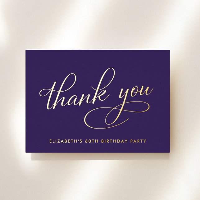 Elegant Purple 60th Birthday Foil Thank You Card (Creator Uploaded)