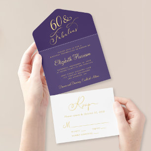 Elegant Purple 60th Birthday Party All In One Invitation