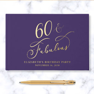 Elegant Purple 60th Birthday Party Gold Foil Guest Book