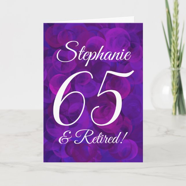 Elegant Purple 65 and Retired Happy Retirement Card (Front)