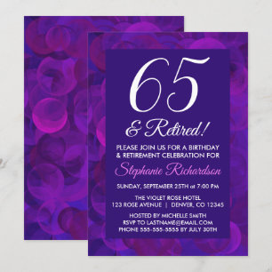 Elegant Purple 65 and Retired Retirement Party Invitation