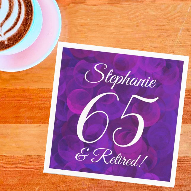 Elegant Purple 65 and Retired Retirement Party Napkins (Creator Uploaded)