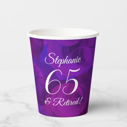 Elegant Purple 65 and Retired Retirement Party Paper Cups