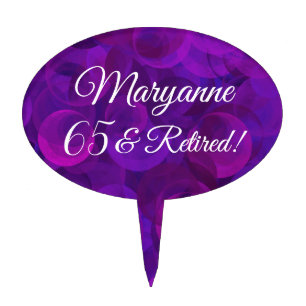 Elegant Purple 65 & Retired Retirement Party Cake Topper
