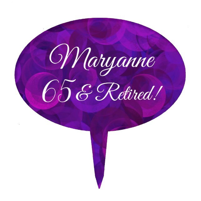 Elegant Purple 65 & Retired Retirement Party Cake Topper (Front)