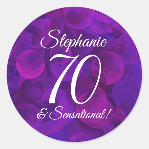 Elegant Purple 70 and Sensational Birthday Favor Classic Round Sticker