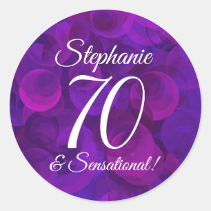 Elegant Purple 70 and Sensational Birthday Favor Classic Round Sticker