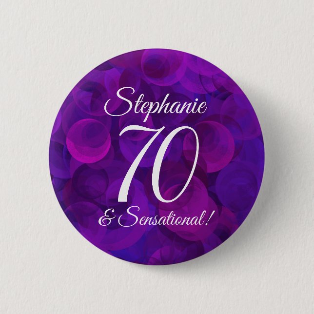 Elegant Purple 70 and Sensational Birthday Party Button (Front)