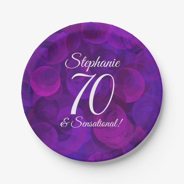 Elegant Purple 70 and Sensational Birthday Party Paper Plates (Front)