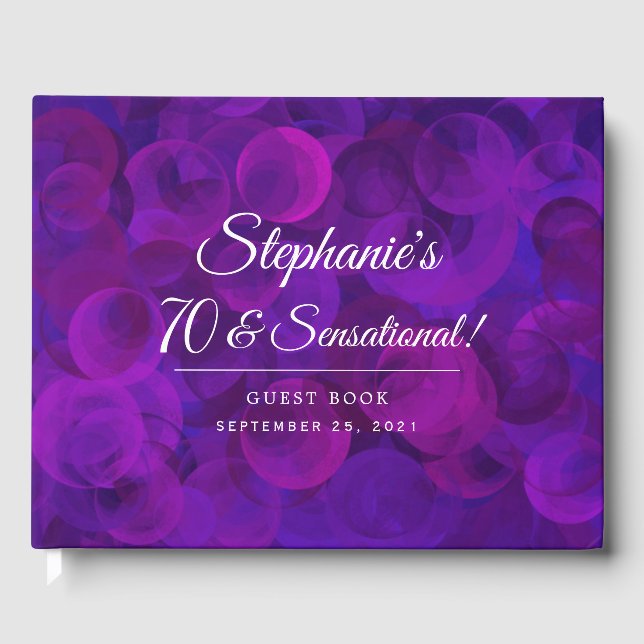 Elegant Purple 70 & Sensational Birthday Party Guest Book (Front)