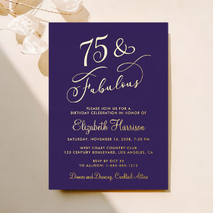 Elegant Purple 75th Birthday Party Foil Invitation
