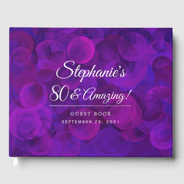 Elegant Purple 80 & Amazing Birthday Party Guest Book (Front)