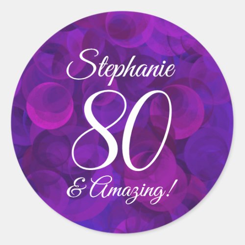 Elegant Purple 80 and Amazing Birthday Favor Classic Round Sticker