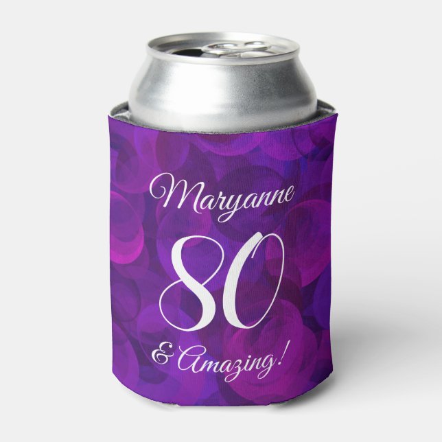 Elegant Purple 80 and Amazing Birthday Party Can Cooler (Can Front)