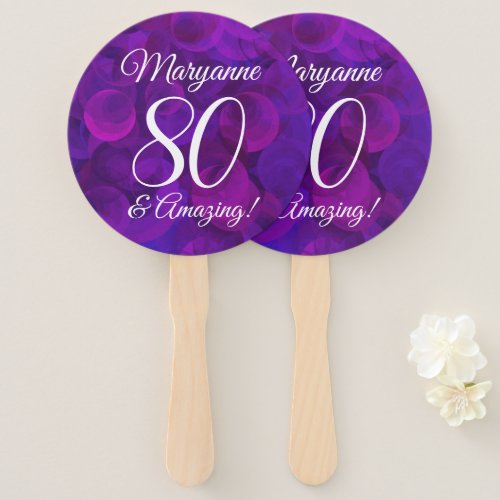 Elegant Purple 80 and Amazing Birthday Party Hand Fan