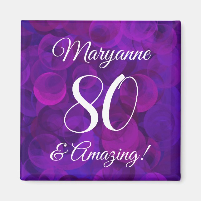 Elegant Purple 80 and Amazing Birthday Party Magnet (Front)