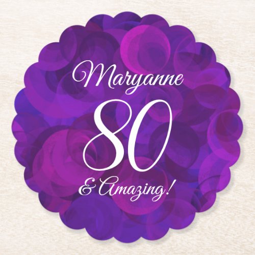 Elegant Purple 80 and Amazing Birthday Party Paper Coaster