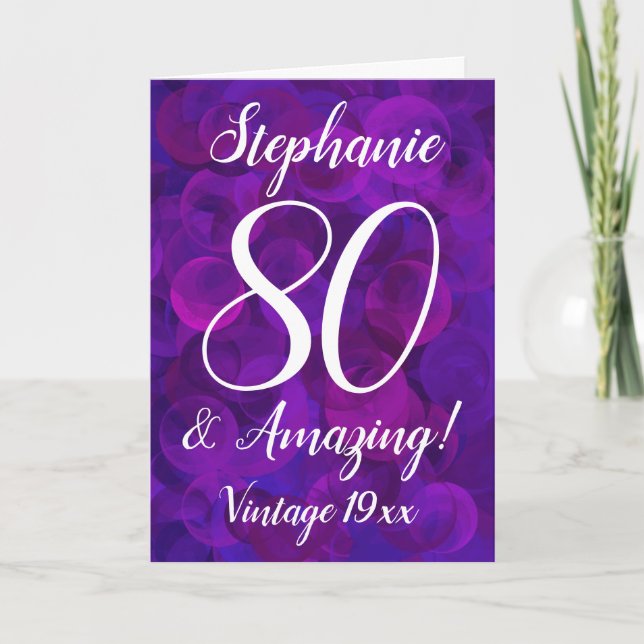 Elegant Purple 80 and Amazing Personalize Birthday Card (Front)