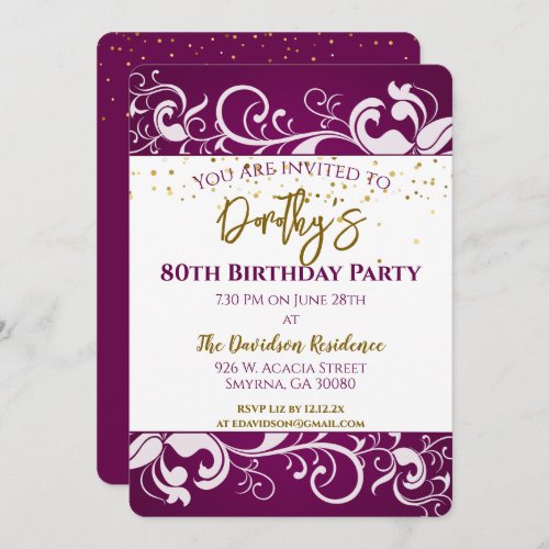 Elegant Purple 80th Birthday Invitation