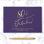 Elegant Purple 80th Birthday Party Gold Foil Guest Book<br><div class="desc">Elegant purple guest book for her 80th birthday party featuring gold foil and "80 & Fabulous" in a chic calligraphy script. Customize with her name,  the party date and a title on the spine in classic serif typography.</div>