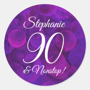 Elegant Purple 90 and Nonstop Birthday Favor Classic Round Sticker