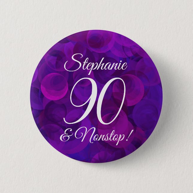 Elegant Purple 90 and Nonstop Birthday Party Button (Front)