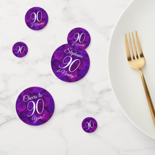 Elegant Purple 90 and Nonstop Birthday Party Confetti