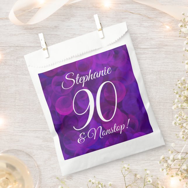 Elegant Purple 90 and Nonstop Birthday Party Favor Bag (Clipped)