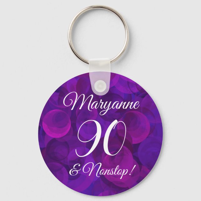 Elegant Purple 90 and Nonstop Birthday Party Keychain (Front)