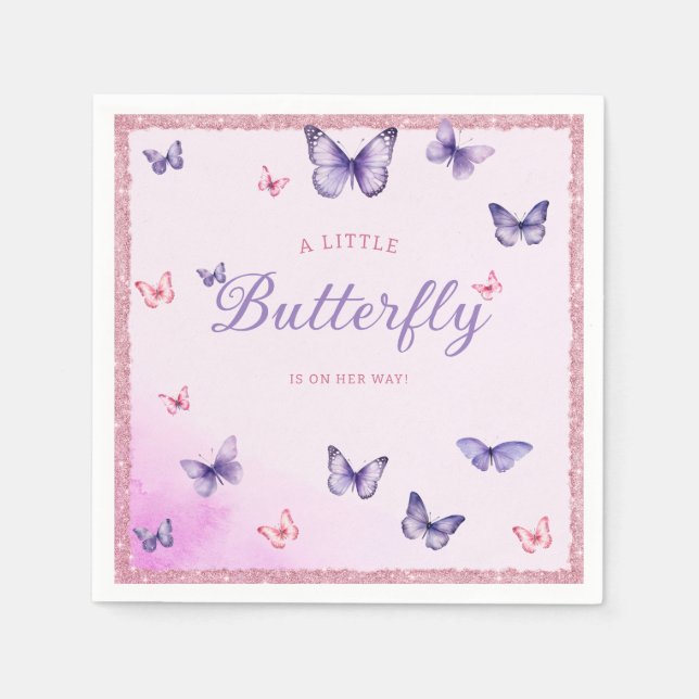 Elegant purple A little Butterfly girl Baby Shower Napkins (Front)