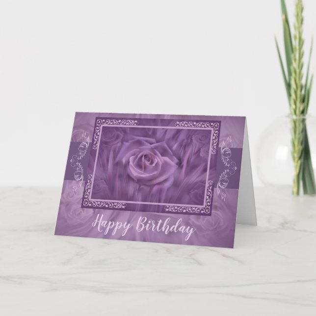 Elegant Purple Abstract Roses Card (Front)